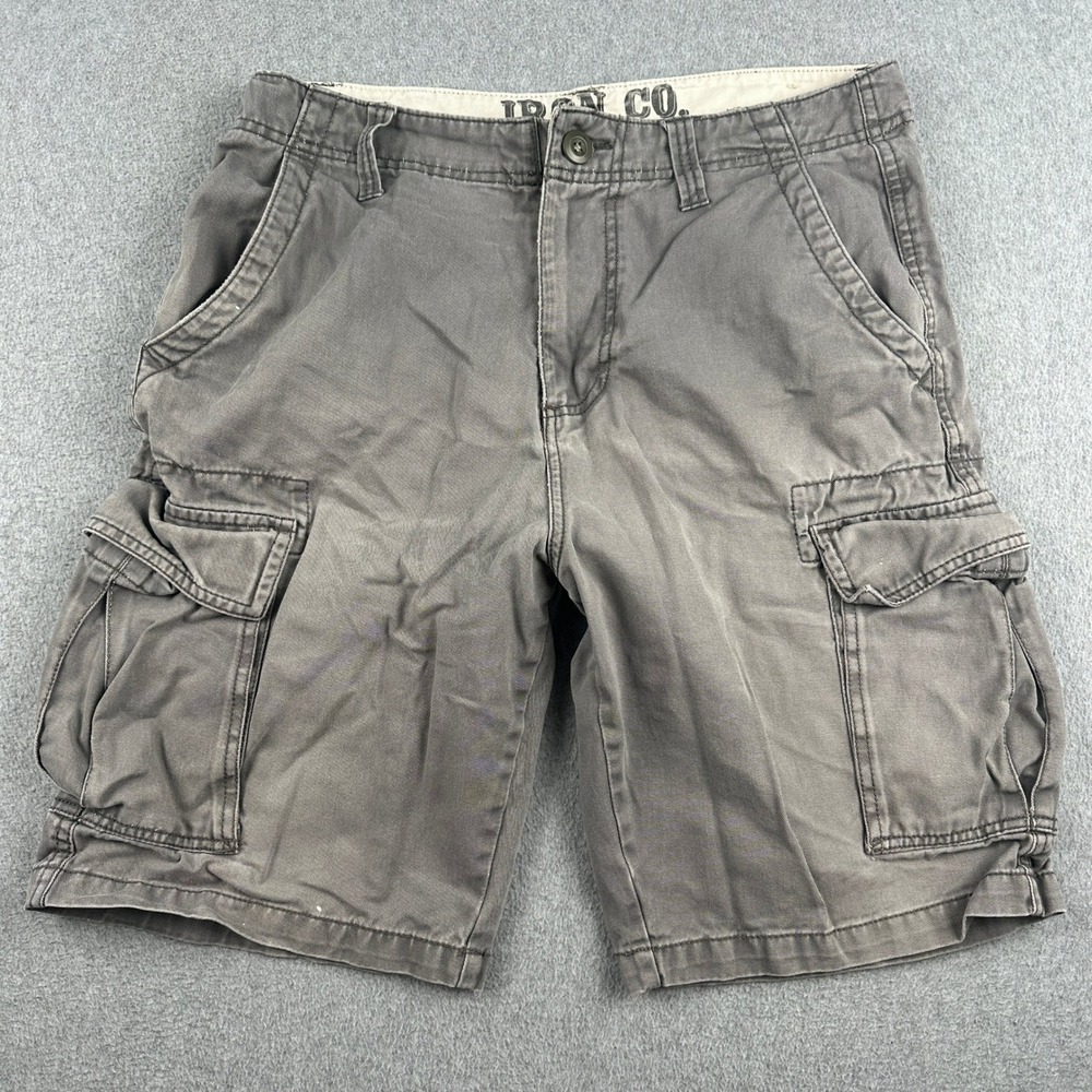 Iron Co. Cargo Shorts Mens 34 Casual Gray Cotton Twill Utility Pockets